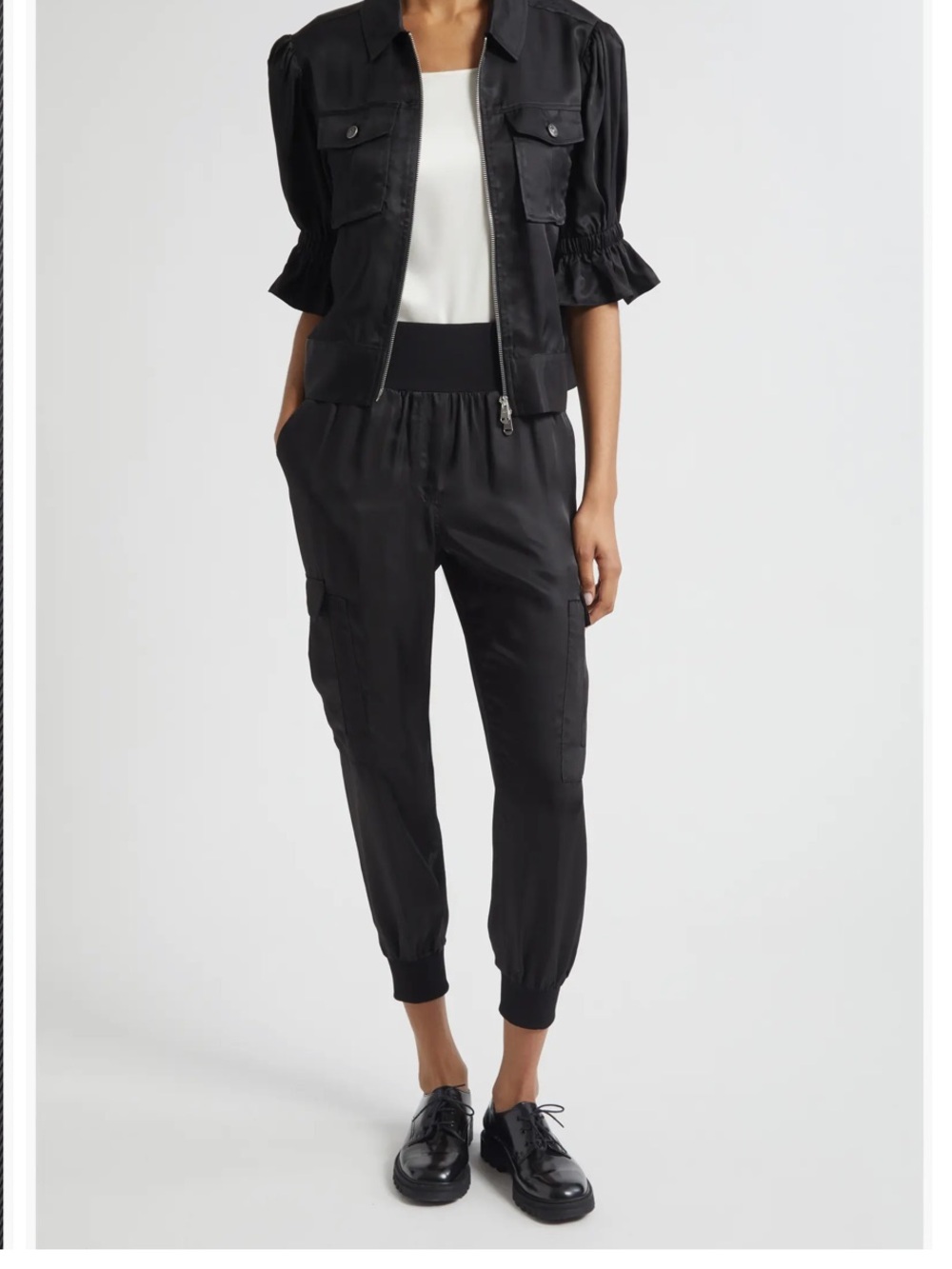 Cinq à Sept Giles Cupro Cargo Joggers, Black Cupro Satin Size XS